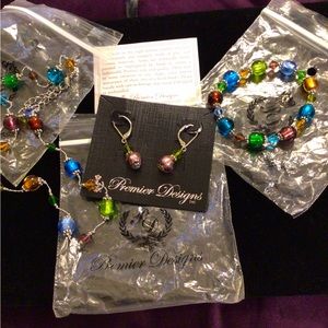 Premier Designs Glass Jewelry Set - Necklace, Bracelet, Earrings